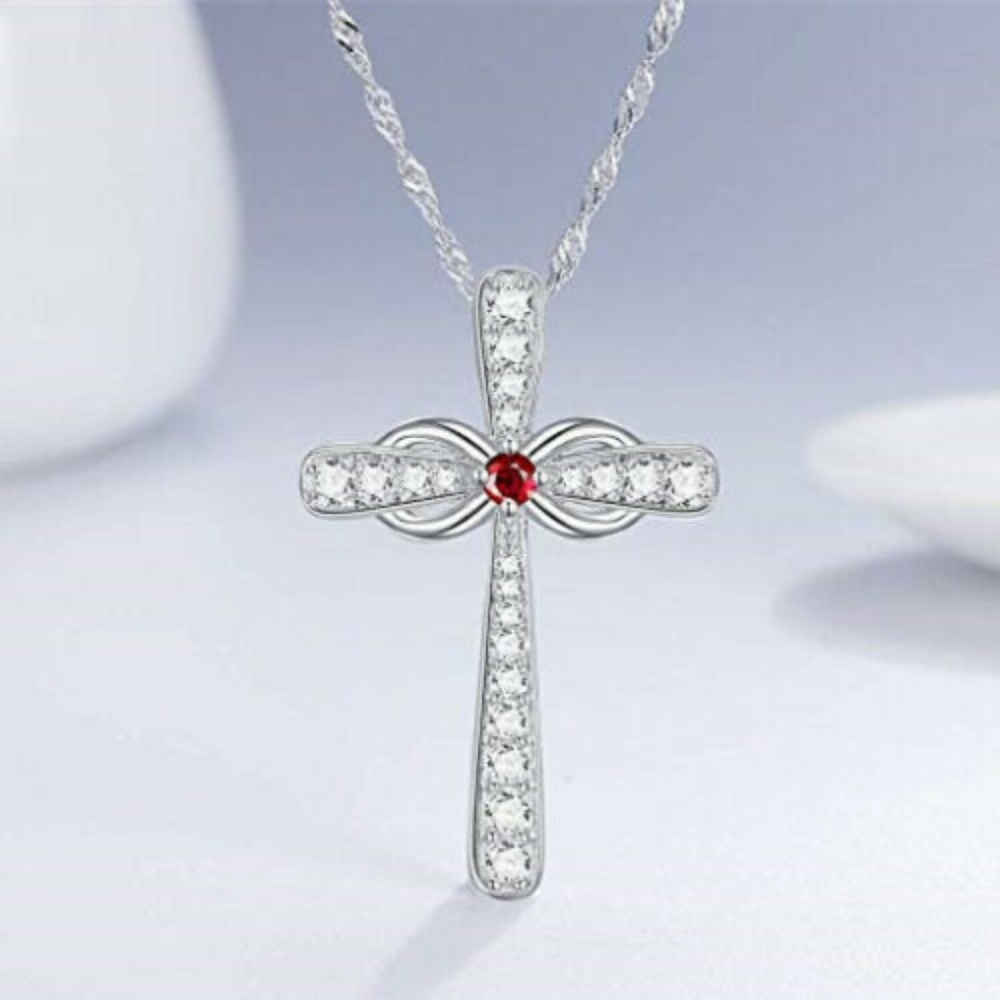 Fashion 925 Silver Filled Pendant Cubic Zirconia Cross Necklace With Chain